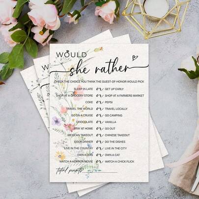 Spring Wildflower "She Loves Me" Game Cards, Suitable For Engagement Parties, Bachelorette Parties, Decoration And Gifts