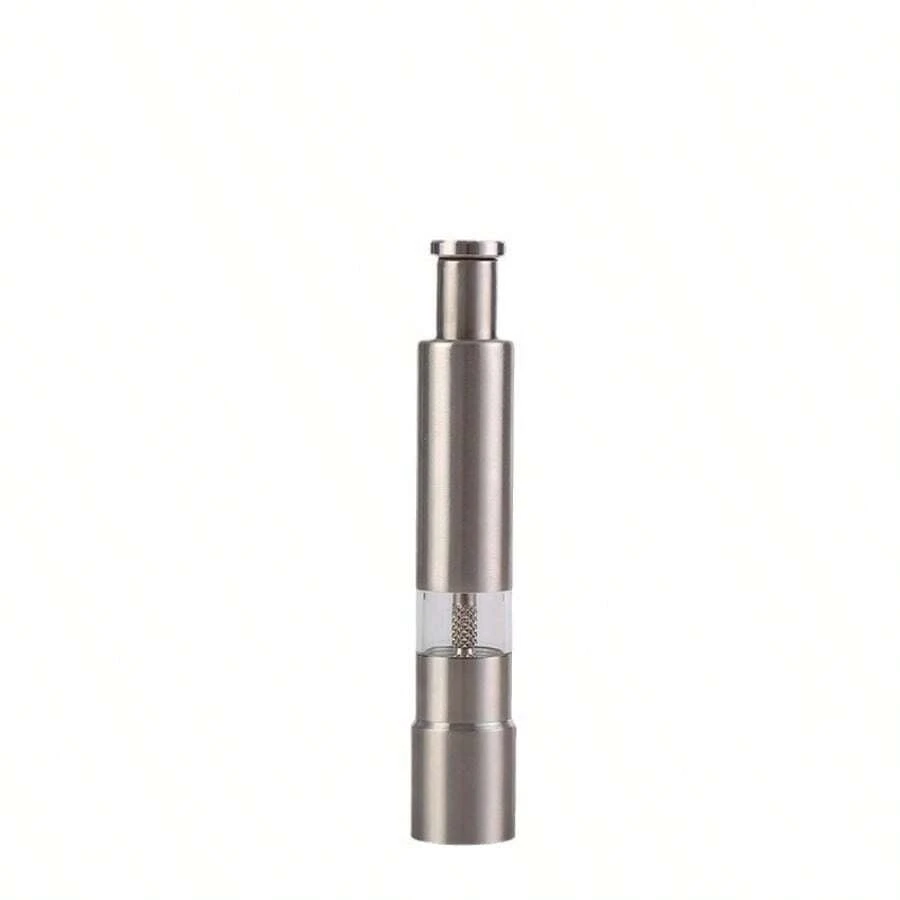 Stainless Steel Manual Spice & Black Pepper Grinder - Hand-Press Style Household Pepper Mill - Silver - View 1