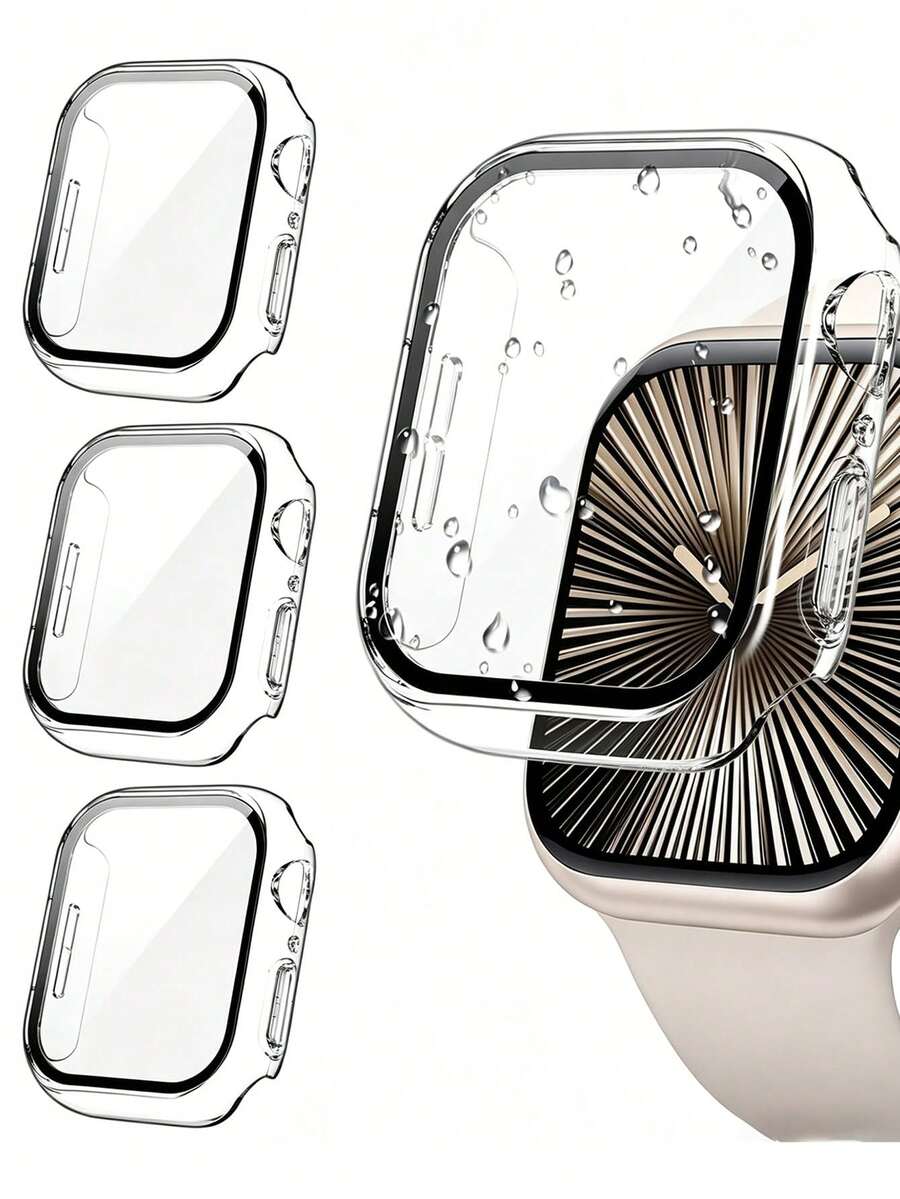3pcs/Set Tempered Glass Screen Protector & Hard PC Protective Case Compatible With Apple Watch Series 11 10 9 8 7 6 5 4, 40mm/41mm/42mm/44mm/45mm/46mm/49mm, Unisex Ultra-Thin Protective Cover Including Screen Protector And Watch Case - Clear - View 1