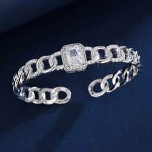 1 chiếc vòng tay kiểu Cuban link hở sang trọng, tối giản, đa năng, đính đá Cubic Zirconia hình vuông, thích hợp đeo hàng ngày hoặc làm quà tặng bạn bè. - vòng đeo tay - Xem 4