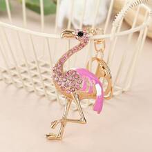 Móc khóa hình chim hồng hạc bằng hợp kim kẽm đính đá, mặt dây chuyền kim loại dễ thương cho xe hơi, túi xách, mùa hè. - Nhiều màu - Xem 3