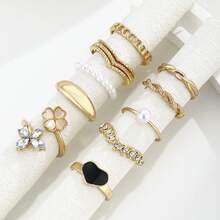 Bộ 3 nhẫn nữ thời trang và tinh tế, bao gồm các thiết kế hoa, trăng, trái tim, ngọc trai và nhiều kiểu dáng đa dạng khác, phù hợp cho sử dụng hàng ngày, ngày lễ, hẹn hò và các dịp khác. - Nhiều màu - Xem 4