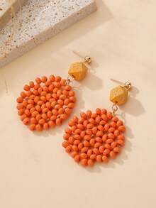 1 Đôi bông tai hình quạt đính hạt màu cam Dopamine, kiểu dáng Bohemian thanh lịch, thiết kế độc đáo, đa năng, phù hợp cho kỳ nghỉ biển, dã ngoại mùa hè, lễ hội âm nhạc, tụ họp bạn bè, du lịch, phong cách Boho / / Dopamine - trái cam - Xem 3
