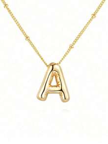 Stainless Steel & Copper Bold Letter Balloon Bubble Letter Pendant Necklace, Women Jewelry - 金子 - 查看 1