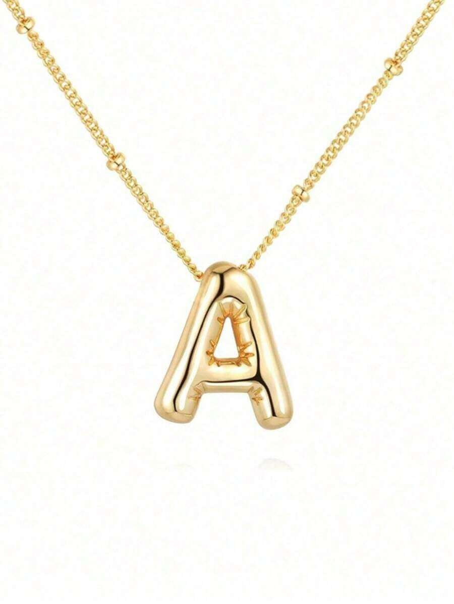 Stainless Steel & Copper Bold Letter Balloon Bubble Letter Pendant Necklace, Women Jewelry - 金子 - 查看 1