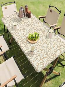 1 pieza Mantel de estilo estadounidense a la moda con estampado, mantel de poliéster impermeable adecuado para restaurante, cafetería, picnic al aire libre, decoración de mesa de jardín, primavera/verano - B - Ver 3