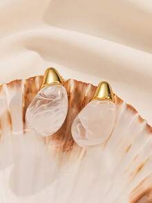 1 Pair Retro French Style Resin Water Drop Earrings, Unique Design Elegant Personalized Earrings For Women - Clouds White - View 4