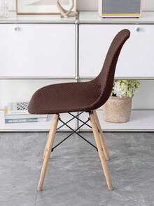 1 pieza/Set de 4 piezas, Patrón a cuadros abstracto, Funda para silla de concha, Funda completa, Artículos para el hogar, Decoración del hogar universal, Funda protectora para silla de comedor, Adecuada para todas las estaciones, Resistente al desgaste, Resistente a las manchas, Anti-arañazos, Reforzada, Anti-polvo, Alta elasticidad, Aplicable a habitaciones, estudio, etc. - Café integral - Ver 4