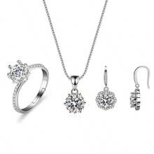 Juego de 3 piezas de joyería de plata de ley 925 con moissanita de 1 quilate - anillo, colgante de collar, pendientes, con certificado GRA - Plateado - Ver 5