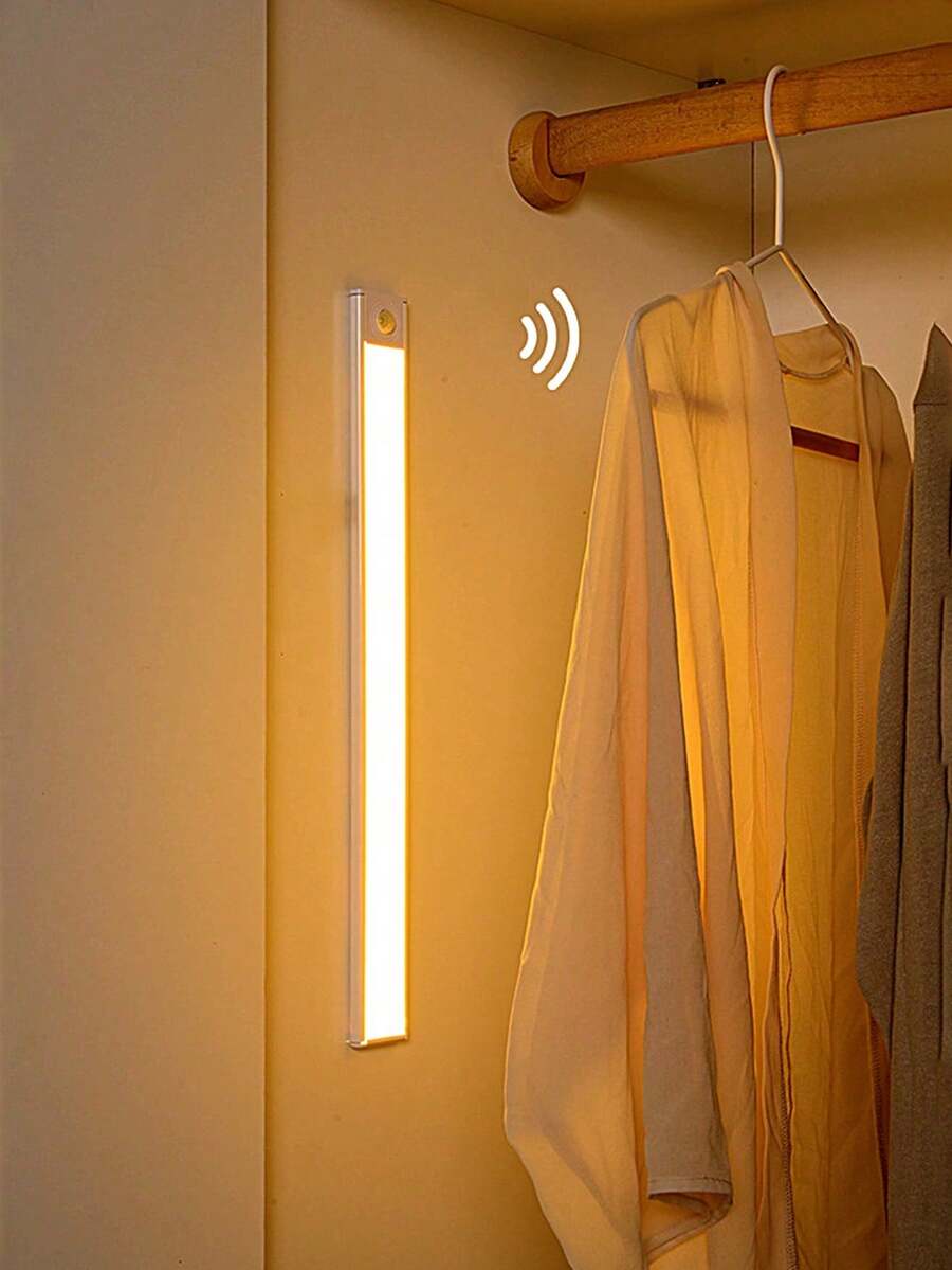 1pc Ultra-Thin LED Smart Sensor Cabinet Light, LED Super Slim Strip Light, Stair Light, Rechargeable Wall Light, Smart Sensor Cabinet Light, Motion Sensor Night Light, Indoor Sensor Light, Under Cabinet Kitchen Light, Available In Black And White, USB Charging, 3-Color Dimming, Wireless Installation, For Home, Cabinet, Wine Rack, Kitchen, Kitchen Lighting, Stairs, Hallway, Bedroom, Bedside