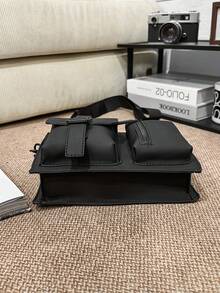 1pc Men's Shoulder Bag, Compact Japanese Style Crossbody Bag, Square Small Messenger Bag - Black - View 8
