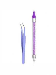 2件套美甲双头笔套装，含蜡笔、不锈钢镊子、美甲嫁接睫毛工具 - 彩色 - 查看 10