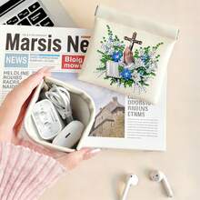 1pc 5D Diamond Painting Storage Bag, Lily Flower & Cross Prayer Creative Pattern Design - PU Leather Portable Organizer Pouch For Earphones, Cosmetics, Coins, Keys, Convenient For Home, Travel, Office, A Fashionable Artistic Gift For Family And Friends, Ideal For Creative Holiday And Birthday Presents - View 10