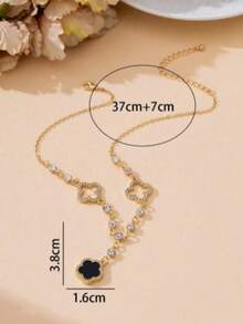 1pc Elegant Luxury Hollow Four-Leaf Clover & Five-Petal Flower Pendant Necklace, Exquisite & Charming, High-End Quality, Suitable For Women, Perfect Jewelry Choice For Daily Matching, Suitable For All Seasons - Black - View 5