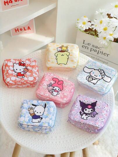 SANRIO 三丽鸥Hello Kitty女士卫生巾和卫生棉条收纳袋，卡通印花，多种颜色可选，拉链便携式牛津布防水卫生巾收纳袋，化妆包/收纳袋/洗漱包/旅行必备，适合日常使用和旅行，万圣节礼物，圣诞节礼物，情人节礼物，生日派对礼物等。