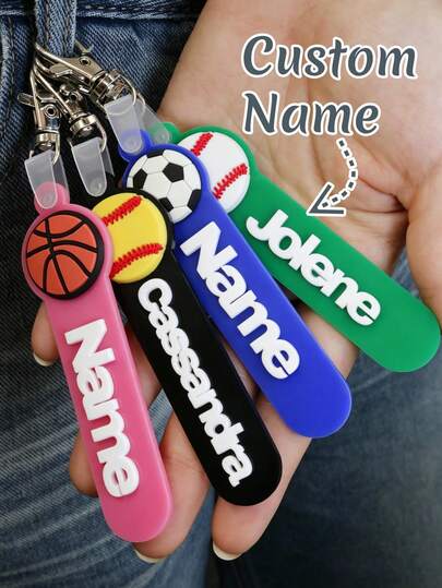 Custom Colorful Sport Ball Keychain Name Tag, Personalized Basketball Football Baseball Key Chain For Backpack Bag Daily Use, Cute Accessories Gift For Graduation Birthday Party, Customized Letter Keychains, Customizable Name Unique Gift, Father'S Day Gift, Daily Use, Anniversary