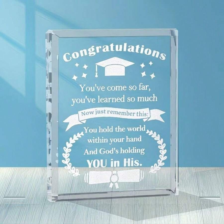 Acrylic Inspirational Graduation Gift, Rectangular Acrylic Decor, Middle/High School Graduation Gift For Him/Her, Son/Daughter Commemorative Gift, Creative Decoration, Suitable For Boys/Girls Office Desk Accessories Desk Accessories Office Supplies Office Accessories - Transparent - View 1