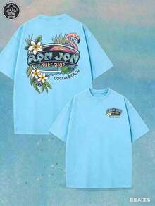 Summer Tops(230 Cotton-Shirt) Men's-Shirt, Surf Shop Graphic - Shirt,Street StyleUnisex Casual-Shirts100% CottonLoose And Comfortablesummer Clothes - Màu xanh da trời - Xem 3