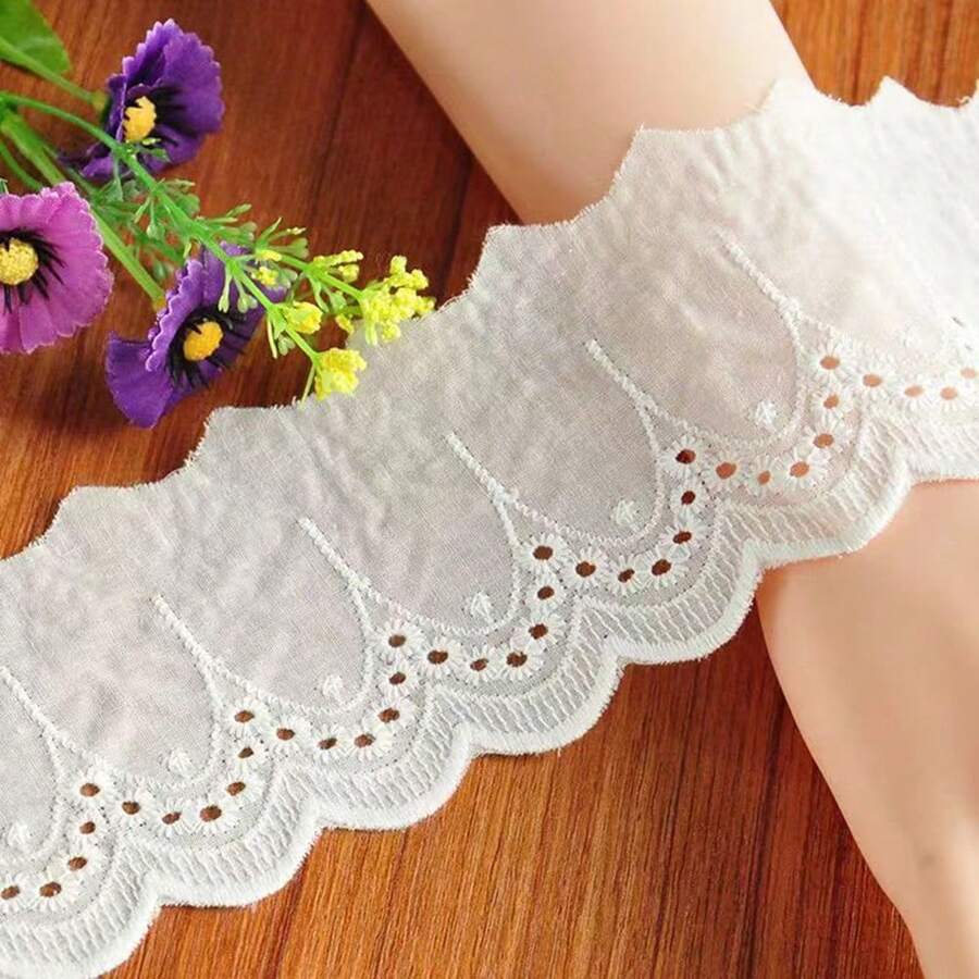 15 Yards Lace Trim Ribbon, Single-Sided Barcode, Hollow Pattern And Wavy Embroidered Edge, Suitable For DIY Skirt Decoration, Home Decor, DIY Curtains, Tablecloths And Sewing Lace Projects - A - View 1