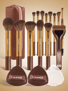 MAANGE 13/17/22件組專業化妝刷套組，含2個蜜粉撲與1個化妝包，完整化妝套組，專業化妝刷採用柔軟纖維與親膚材質製成，便攜式，適合旅行與約會，送給女性的禮物 - 彩色 - 查看 13