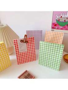 10pcs Kraft Paper Gift Bags - Cute Party Favor Bags, Ins Style Design With Colorful Plaid Pattern, Suitable For Birthday, Candy Storage, Desktop Organization, Holiday Gift Packaging - Multiple Styles - View 10
