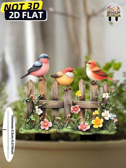 1 sản phẩm thủ công in 2D bằng acrylic hình chim và hoa nhiều màu sắc, cao 15cm/5.9inch, thích hợp trang trí sân vườn ngoài trời, nhà cửa, bãi cỏ, chậu cây, sân nhà, bồn tắm chim, quà tặng nghệ thuật độc đáo.