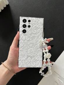 1 pieza Funda de teléfono transparente con estampado floral de encaje y accesorio de pulsera con cuentas, compatible con Samsung Galaxy A07/A17/S26/S26 Plus/S26 Ultra, S25/S25 Plus/S25 Ultra, A16/A36/A26/A56/A50/A12/A32/A52/A72/A51/A21S/A13/A14/S24/S24 Plus/S24 Ultra, S20/S23/S22/A53/S20 FE/S21, 11/12 Pro/12/12X/13 Pro/14 Pro/15 Pro/X3 Pro, 10/9/Note 9/12C/Note 11 Pro/Note 8 Pro/9C/9A - Multicolor - Ver 6