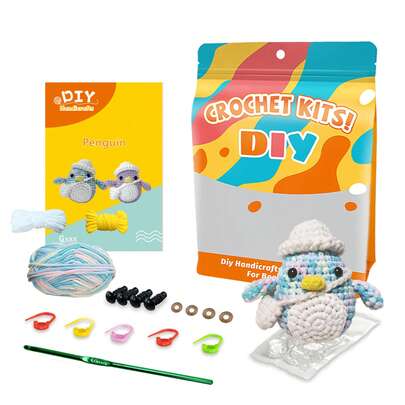 A Cute Crocheted Blue Penguin With Hat Set, Suitable For Beginners, Includes Step-By-Step Video Tutorials And Easy-To-Understand Printed Instructions (Crochet Tools And Accessories Color Randomly Assorted)