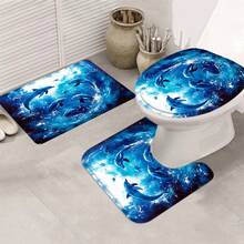 1/3/4件組海豚圖案浴簾套組,水下海洋生物浴室裝飾,防水聚酯纖維材質,防滑浴室地墊與馬桶蓋套,野花浴室配件,12個浴簾掛鉤,適用於房間/客廳/居家/臥室 - A - 查看 12