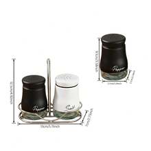 Retro Black And White Glass Spice Jars: 2-Piece Farmhouse Style Salt And Pepper Jars, Stainless Steel Lid With Handle, Kitchen Salt And Pepper Powder Jar With Iron Rack, Stainless Steel Glass Sprinkler, 4oz Spice Jar - Nhiều màu - Xem 3