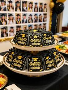 100个2026毕业季礼品袋，毕业帽图案礼品包装袋，毕业派对回礼袋，祝贺毕业，2026毕业季装饰，毕业季饼干烘焙袋，毕业季糖果袋/饼干袋，毕业庆典桌面装饰，毕业季甜点袋，毕业季DIY包装用品，2026毕业季礼物，派对回礼 - 黑金畢業季 - 查看 7