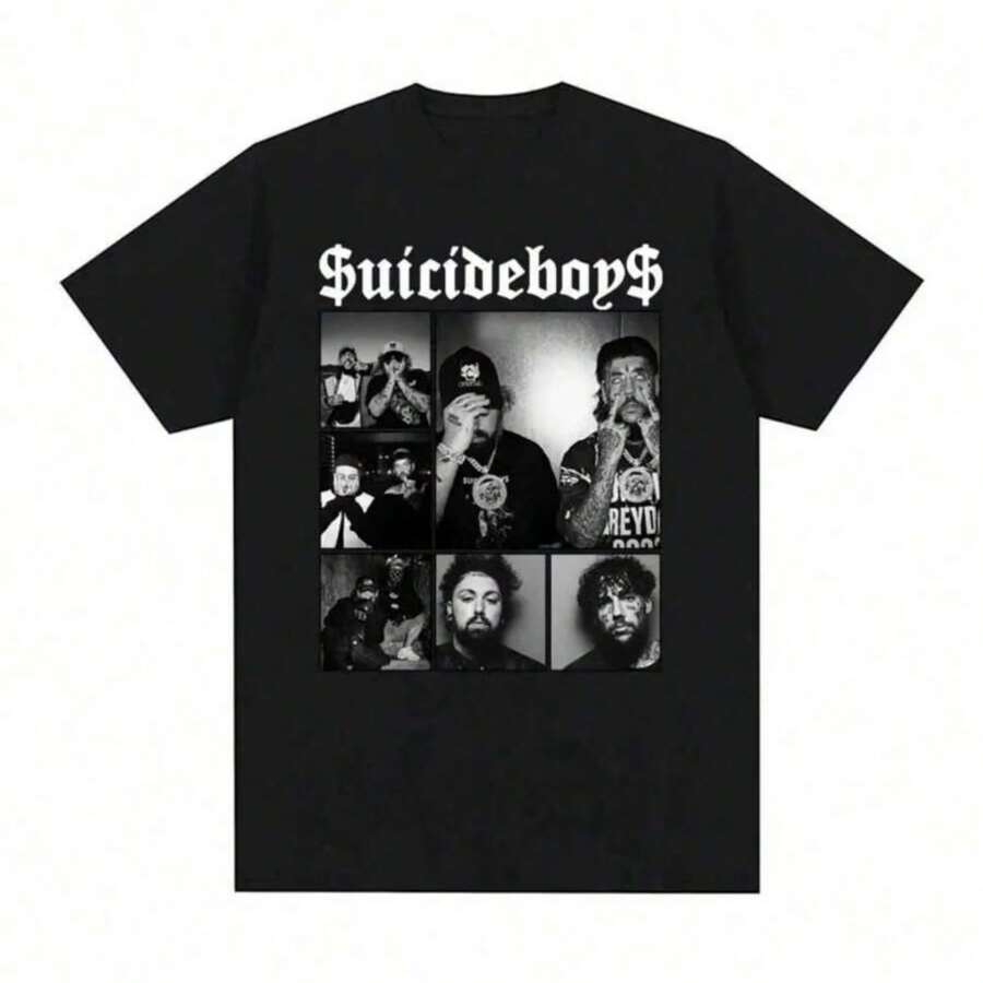 Suicideboy Era Tour Graphics Print T-Shirts For Teen Shirt Tops Harajuku Hip Hop Rock Style T Shirts Unisex Fashion Regular Size Street T Shirt - màu đen - Xem 1