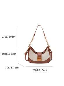 Women's Chain Strap Shoulder Bag, Fashionable Versatile Crossbody Bag, Commuting & Casual Street Wear Sling Bag, Suede PU Patchwork Crescent Bag - Multicolor - View 7