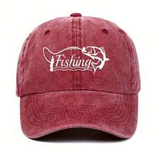 New Vintage Washed Baseball Cap, Distressed Fishing Letter Print, Adjustable Dad Hat, Mixed Colors, Woven Fabric - Hand Washable, Baseball Cap, Duckbill Cap, European And American Style - Hot Pink - View 7