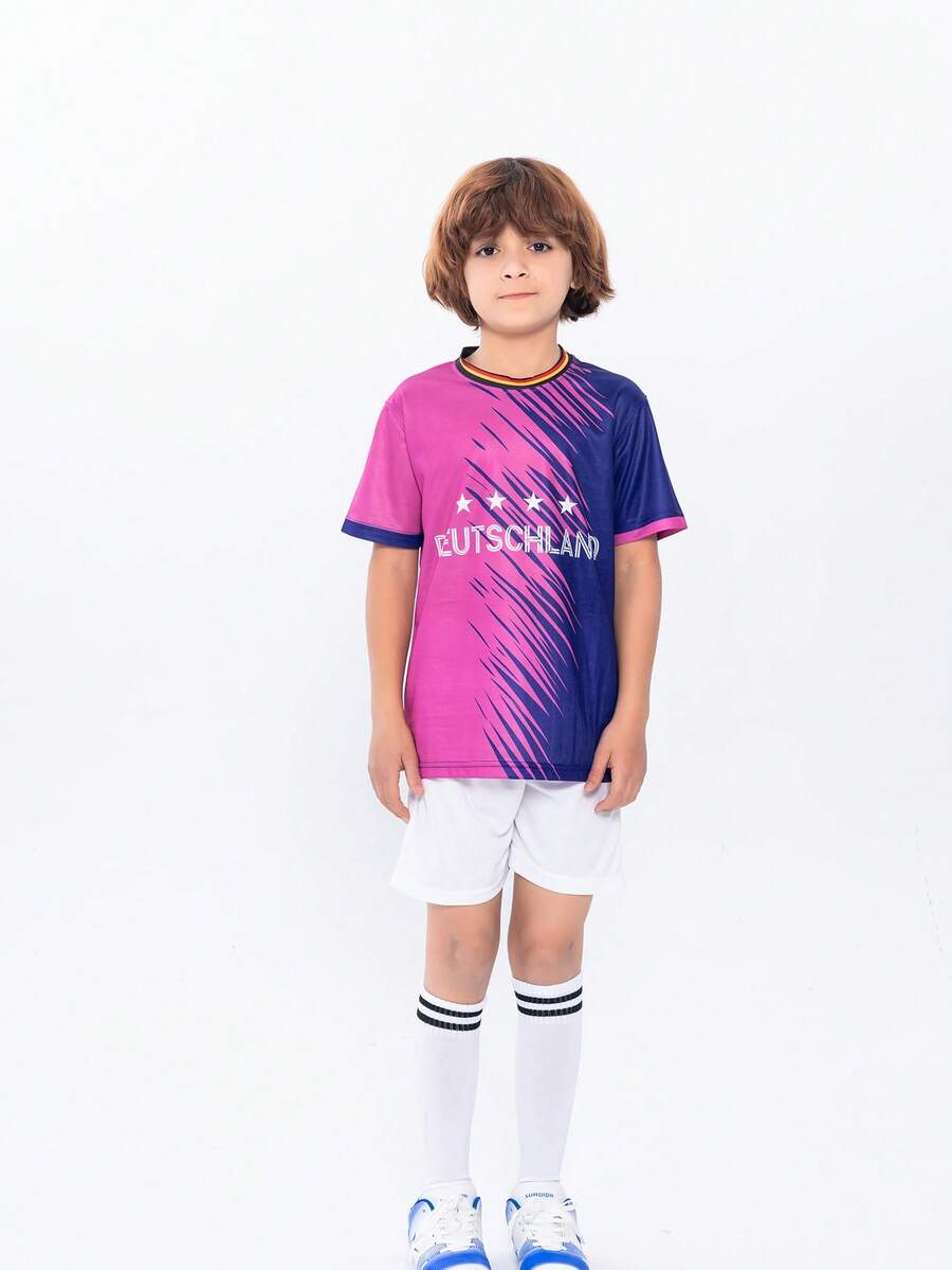 SURUIDA Tween Boy Germany World Cup Soccer Jersey Sports Set & Suitable For Children's Soccer Matches And Training, Casual And Holiday Wear & Gift For Kids - Purple - View 1
