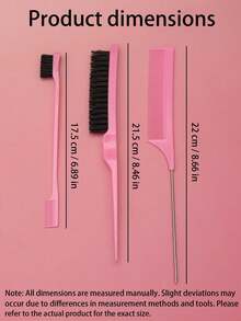 3件套ABS塑料梳子套装，包括造型梳、发刷、塑料梳、发际线梳、蓬松梳、尼龙梳和三排专业美发梳。适合家庭使用，男女通用，干湿两用。 - 多色 - 查看 7