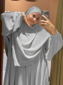 2pcs/Set Khimar+Abaya Conjunto de Oración Musulmán Suave, Abaya Larga con Hijab a Juego, Artículo de Moda Esencial para Salidas Casuales (Hijab+Vestido) - Multicolor - Ver 11