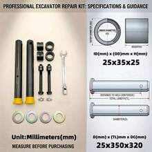 LanChonAP Bộ dụng cụ sửa chữa chốt xi lanh cần cẩu máy xúc mini 15 chi tiết, đường kính tùy chọn: 25mm, 30mm, 35mm, thép 45# được xử lý nhiệt, độ cứng HRC 58-62, rãnh bôi trơn hình số 8, bộ dụng cụ bao gồm 2 chốt, 4 bạc lót, bu lông và cờ lê. - đường kính 25 - Xem 27