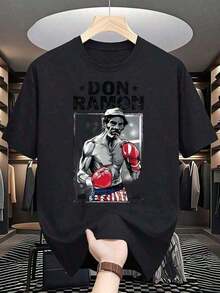 Camisetas para Hombre, Camisetas para Hombres, Ropa de Hombre, Camisetas para Hombres, Ropa, Imagen de Camiseta Don Ramón Boxer 180G Blanca y Negra, Patrón de Impresión Retro de Boxeo, Impresión de Alta Calidad, Cuello Redondo, Ajuste Holgado Básico, para Hombres y Mujeres, Transpirable, Versátil, Lavable a Máquina, Cómoda, Talla S ~ 3XL, Diario, Casual, Deportiva, Esencial para el Verano. playera de hombretops sudaderas para mujerLoose, casual and versatile top T-shirt - Negro - Ver 6