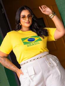 Brazil T-Shirt, Women's T-Shirt, World Cup, Green And Yellow Flag, 2026 , Sizes P To G3 Plus, 100% Cotton Fabric - 黃色 - 查看 4