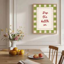1pc Framed/Unframed Pop The Kettle On Kitchen Canvas Poster Green Checkered Vintage Tea Quote Wall Art Print Minimalist Retro Painting For Apartment,Dining Room,Living Room,Modern Home Decoration - A - View 5