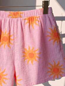 Quần short nữ màu hồng in hình hoa hướng dương, trang phục thường ngày cho kỳ nghỉ hè ở bãi biển và khu nghỉ dưỡng. - trắng - Xem 5