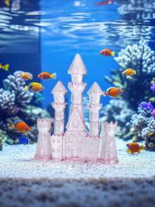 1pc Pink Castle Aquarium Decor, Transparent Pink Castle Aquarium Landscape Ornament, Betta Fish Tank Decoration, Underwater Micro World Miniature Ornament - Happy Aquarium - View 8