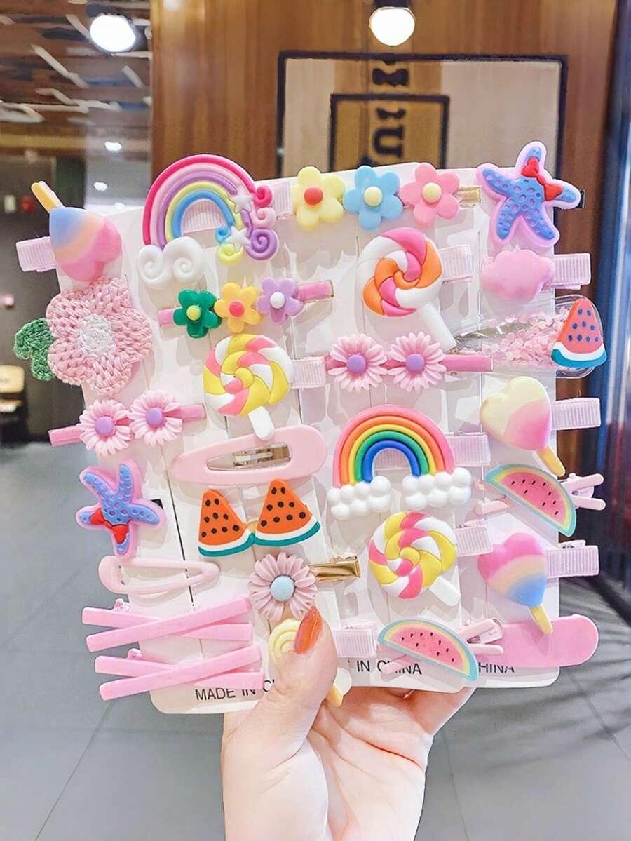 14pcs/Set Rainbow Color Plastic Hair Clips, Portable, Suitable For Commuting, School, Travel, Daily Hairstyles, Girls Hair Clips - Cartoon Hair Clip - View 1