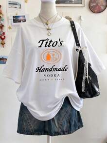 Titos Handmade Vodka Austin Texas Women's Cotton Graphic Tee Gifts For Mother's Day Graduation Season Homecomingummer Beach Style - 白色 - 查看 1