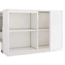 This 2-In-1 Folding Desk And Bed Features A Metal Frame And Legs, A 4cm Thick Mattress, Wheels, A Single Wardrobe With Two Storage Compartments, And Is White. - White - View 11