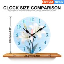 1 Piece Modern Minimalist Lily Flower Wall Clock - Round Wooden Silent Non-Ticking Battery-Operated - Suitable For Bedroom, Living Room Decoration, 10inch Decorative Clock (AA Batteries Not Included), 2D Flat Design,Centro De Mesa,Furniture Living Room,Stuff For Bedroom,House Deocr,Home Deocr Living Room,Cucco,Furniture - A - View 5