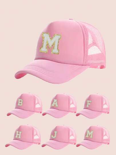 1pc Pink Hat With 26-Letter Pattern, Kids Cap For Boys And Girls, Baseball Cap, Sun Visor Hat, Suitable For Outdoor Activities And Daily Wear, Sun Ion