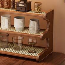1pc Vintage-Style Multi-Tier Desktop Storage Rack, Large Capacity Cup Holder, Kitchen Spice Rack, Woven Rattan Panel, Quick Draining, Suitable For Kitchen, Dining Sideboard, Coffee Corner, Tea Station And Office Organization - Desktop Display Shelf - Rattan Style - View 11