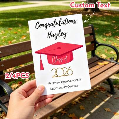 Bộ 2/4 thiệp chúc mừng tốt nghiệp cá nhân hóa, có thể tùy chỉnh với văn bản của bạn, với thiết kế mũ tốt nghiệp màu hồng và xanh dương, là món quà lưu niệm hoàn hảo dành cho các sinh viên tốt nghiệp, mang đến không khí vui tươi, trang nhã và đáng nhớ cho các buổi lễ tốt nghiệp, tiệc tùng và các sự kiện kỷ niệm, lý tưởng cho lễ tốt nghiệp trung học, cao đẳng hoặc đại học và các sự kiện quan trọng.